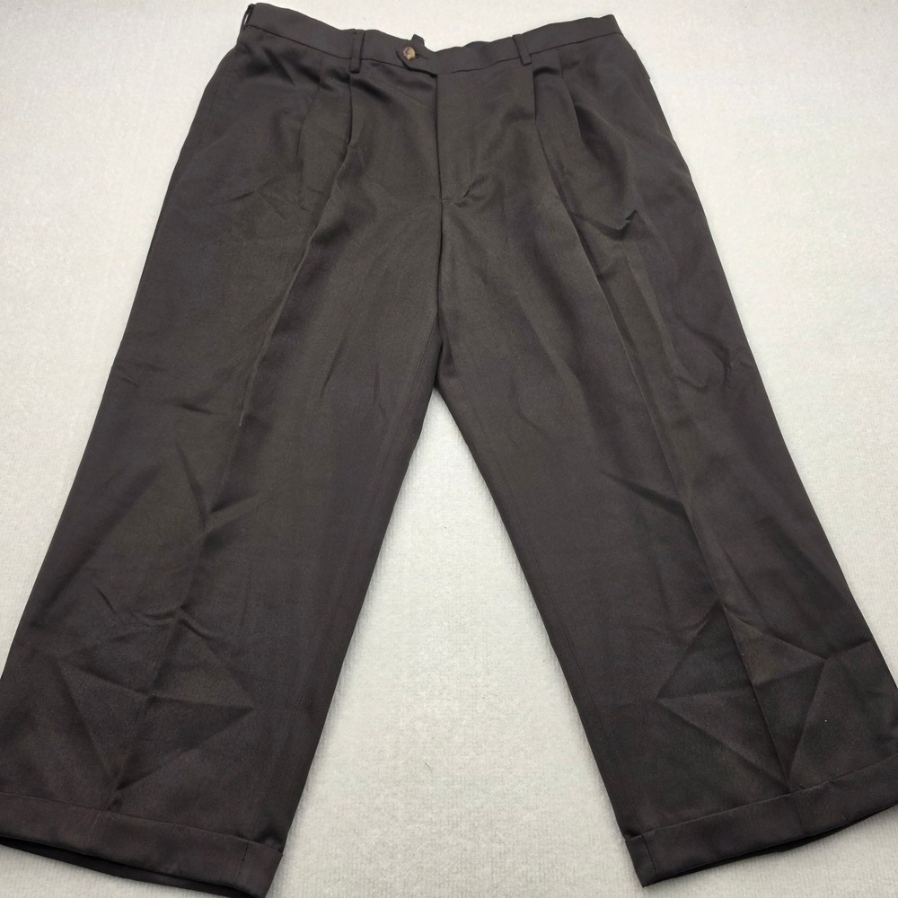 NWT George Dress Pants Mens 42x25 Brown Pleated Microfiber Easy Fit Cuffed